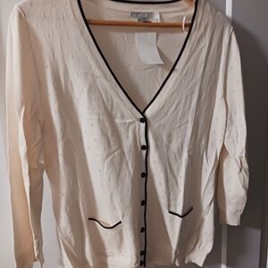H&M Cream Cardigan with Black Trim and Buttons
